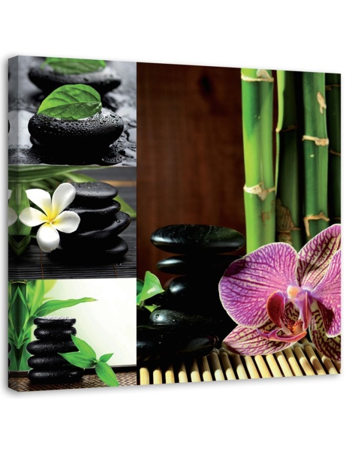 Modernes Wandbild - Zen-Collage - Orchidee Bambus Steine | Feeby