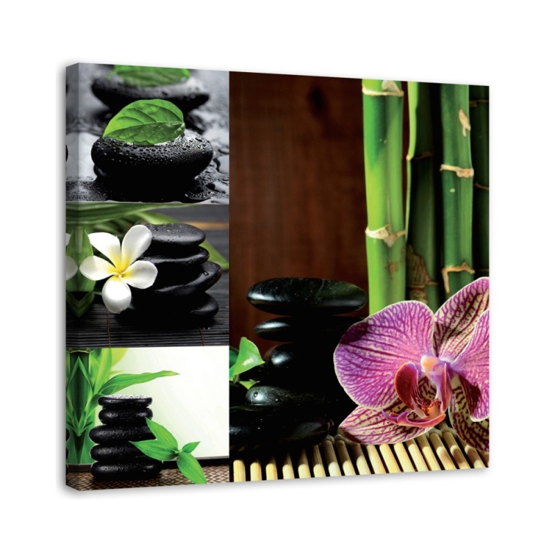 Modernes Wandbild - Zen-Collage - Orchidee Bambus Steine | Feeby