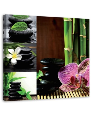 Modernes Wandbild - Zen-Collage - Orchidee Bambus Steine | Feeby