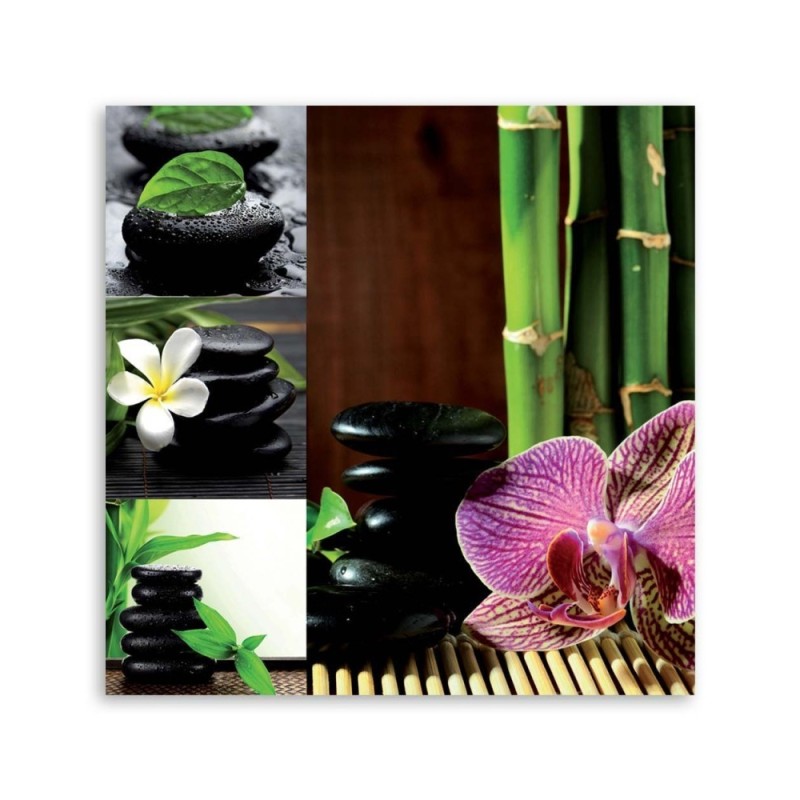 Modernes Wandbild - Zen-Collage - Orchidee Bambus Steine | Feeby