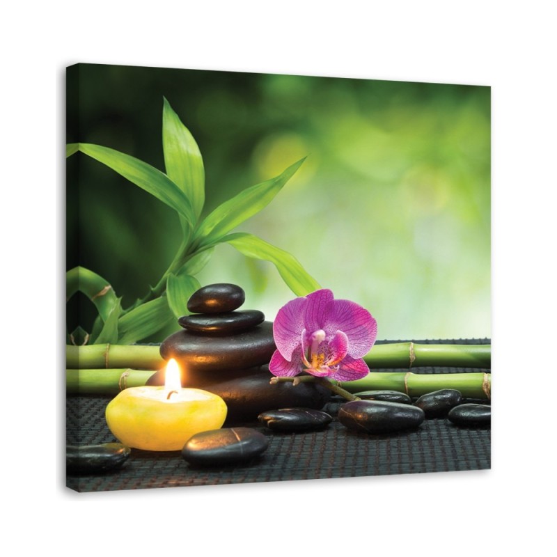 Bild - Entspannende zen Zusammensetzung mit Kerze und Blumen | Feeby