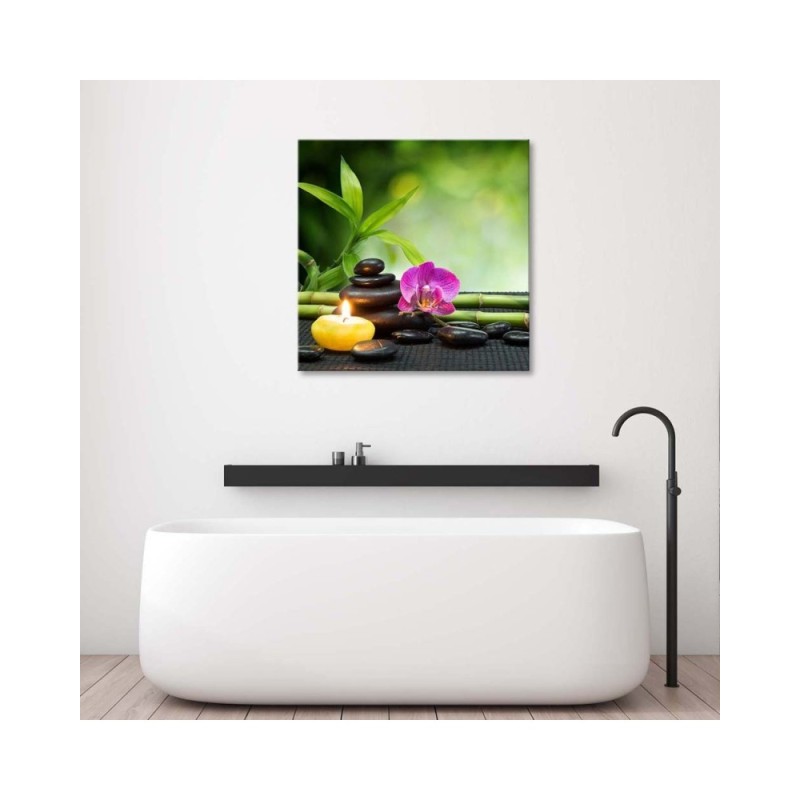 Bild - Entspannende zen Zusammensetzung mit Kerze und Blumen | Feeby