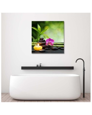 Bild - Entspannende zen Zusammensetzung mit Kerze und Blumen | Feeby