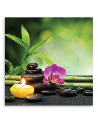 Bild - Entspannende zen Zusammensetzung mit Kerze und Blumen | Feeby