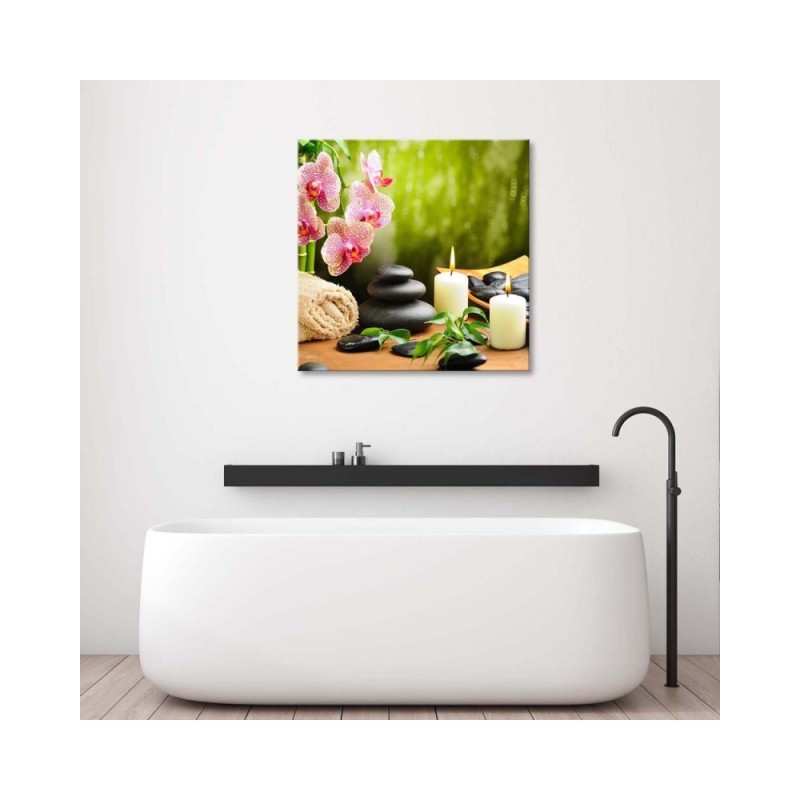 Bild auf Leinwand - Kerze Orchidee und Zen-Steine | Feeby