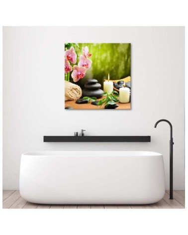 Bild auf Leinwand - Kerze Orchidee und Zen-Steine | Feeby