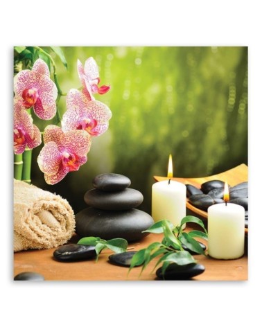 Bild auf Leinwand - Kerze Orchidee und Zen-Steine | Feeby