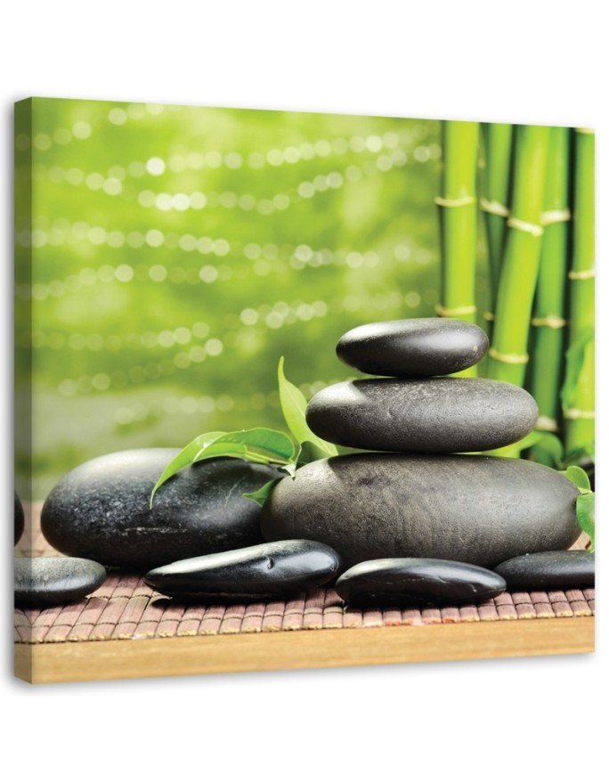 Leinwandbild modern - Schwarze Steine und grünes Zen | Feeby