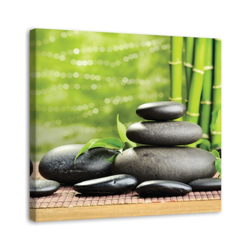 Leinwandbild modern - Schwarze Steine und grünes Zen | Feeby