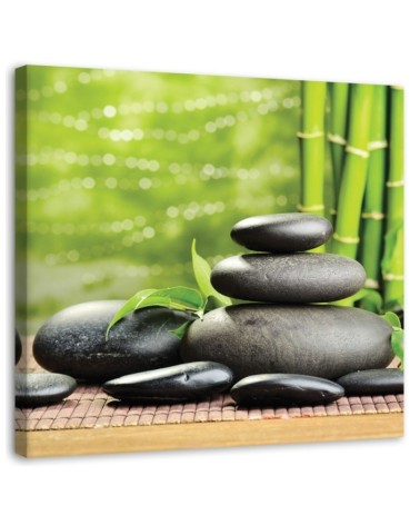 Leinwandbild modern - Schwarze Steine und grünes Zen | Feeby