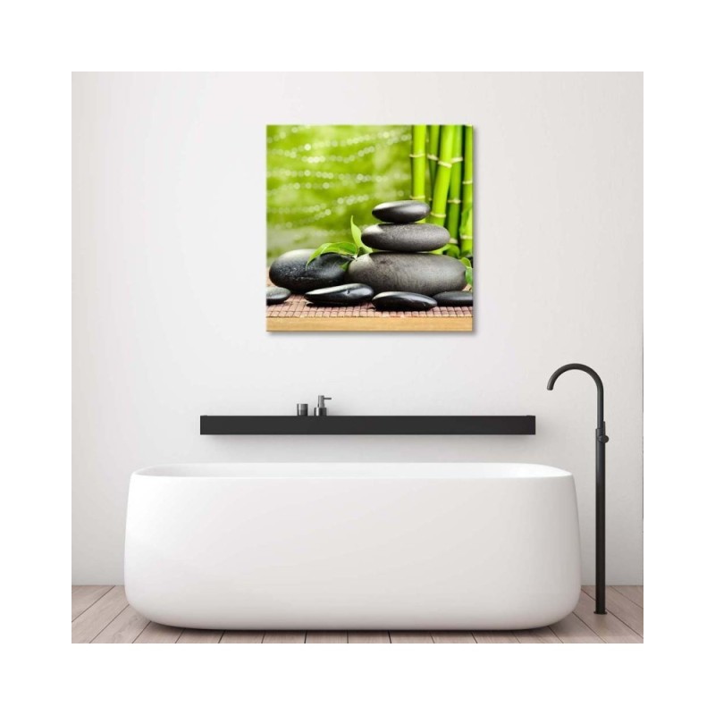 Leinwandbild modern - Schwarze Steine und grünes Zen | Feeby