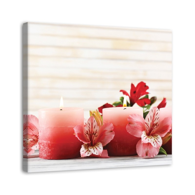 Leinwandbild - Rosa Kerzen und Blumen | Feeby