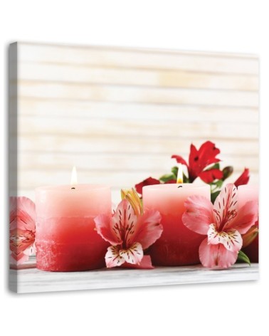 Leinwandbild - Rosa Kerzen und Blumen | Feeby