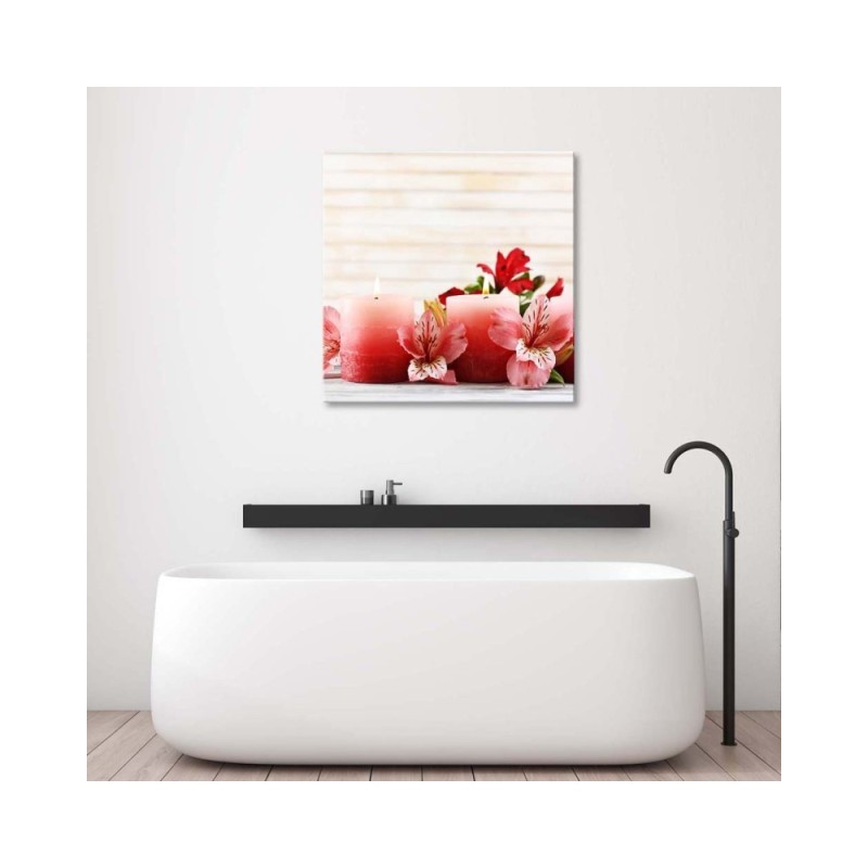 Leinwandbild - Rosa Kerzen und Blumen | Feeby