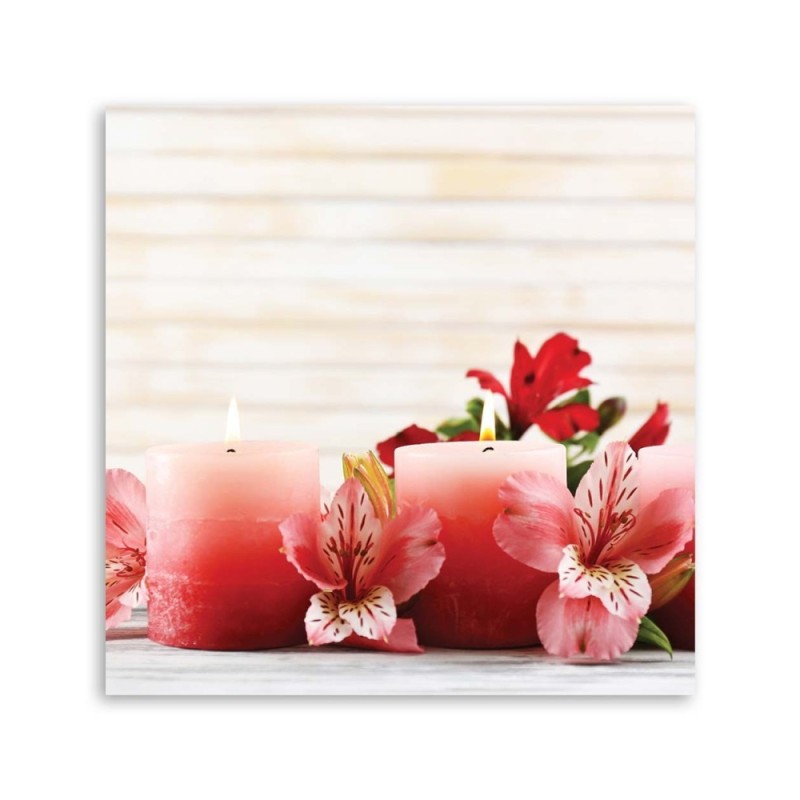 Leinwandbild - Rosa Kerzen und Blumen | Feeby