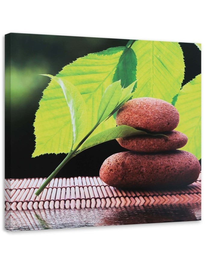 Leinwandbild - Walnussblätter und -steine | Feeby