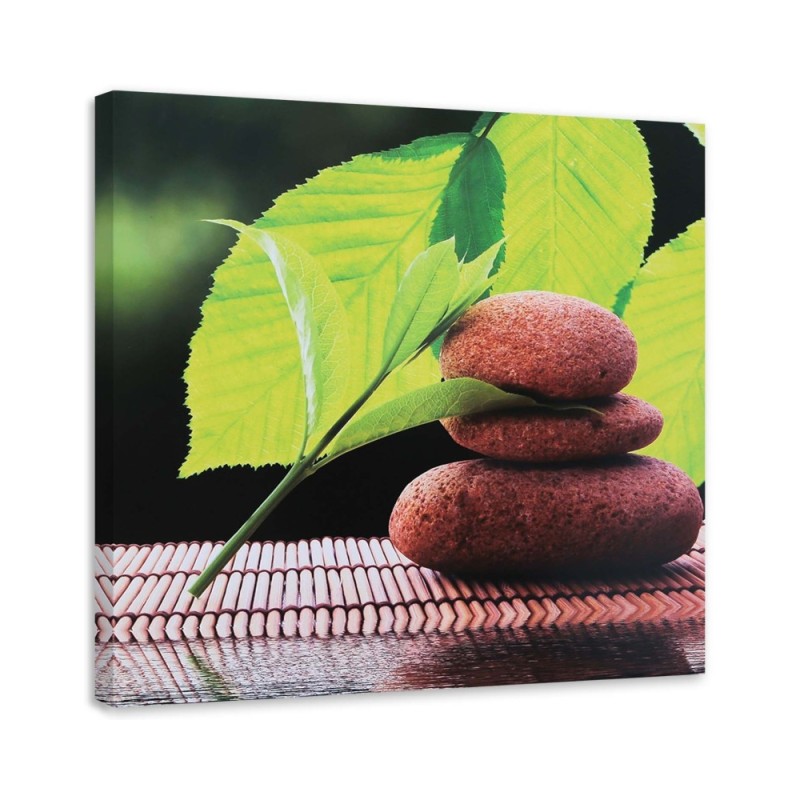 Leinwandbild - Walnussblätter und -steine | Feeby