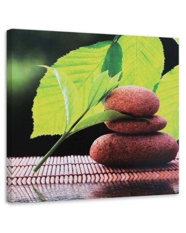 Leinwandbild - Walnussblätter und -steine | Feeby