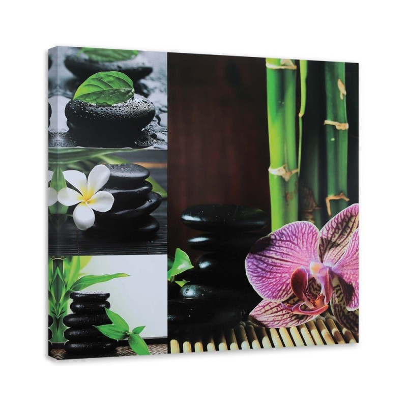 Leinwandbild - Collage mit schwarzen Steinen | Feeby