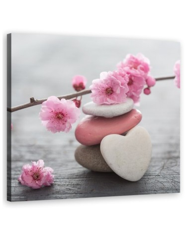 Leinwandbild modern - Zen Blume Kirsch Herzstein | Feeby
