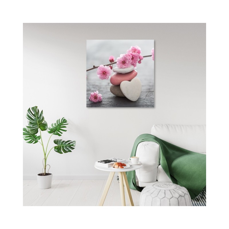 Leinwandbild modern - Zen Blume Kirsch Herzstein | Feeby