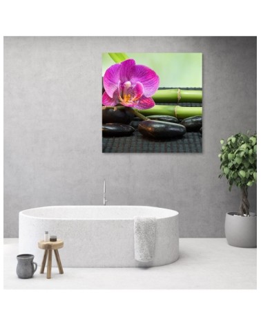 Leinwandbild - Orchidee auf schwarzen Steinen | Feeby