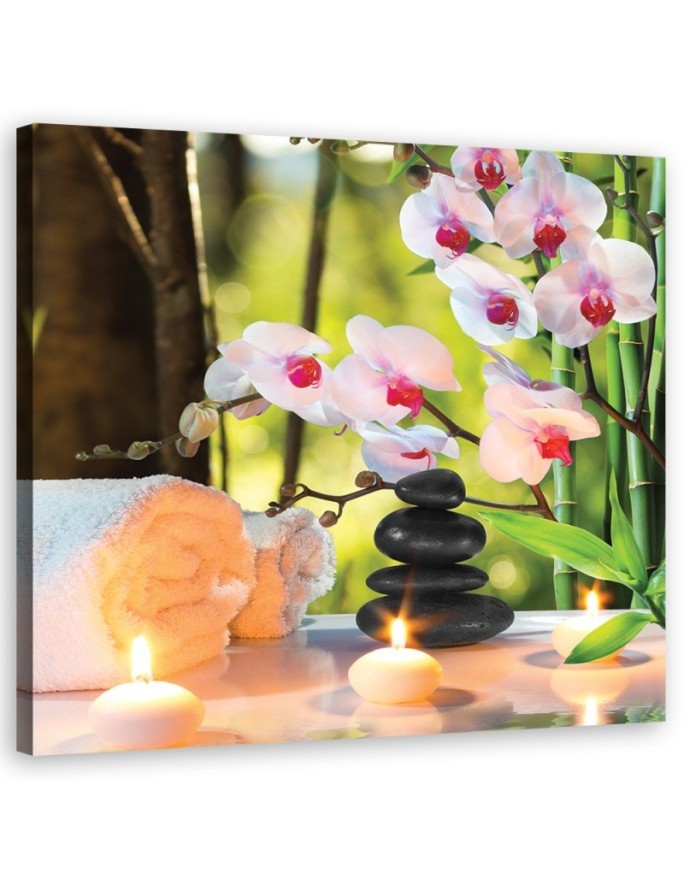 Leinwandbild - Spa Kerzen Orchidee Blumen | Feeby
