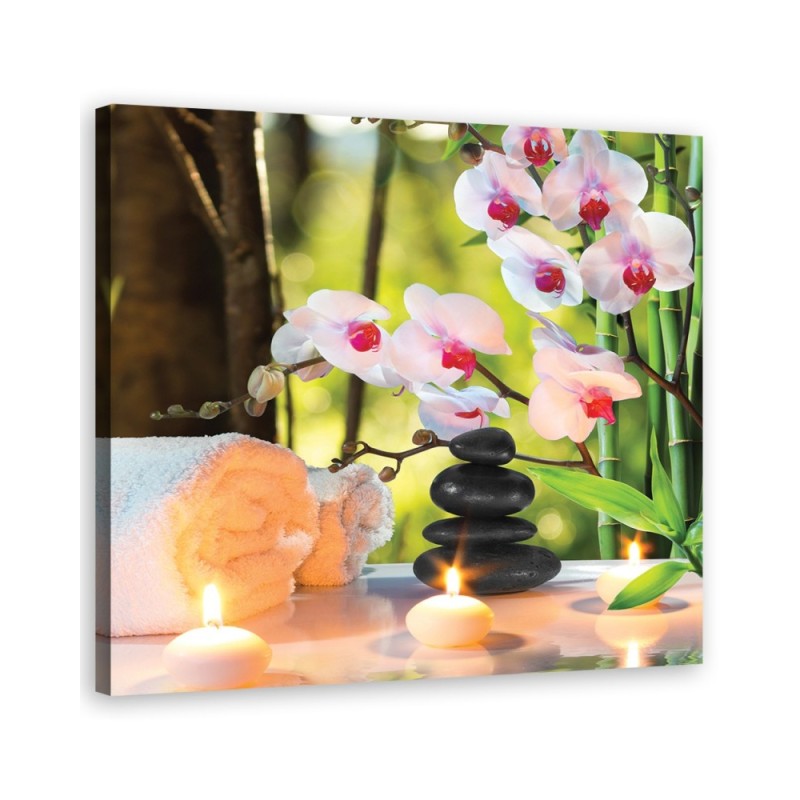 Leinwandbild - Spa Kerzen Orchidee Blumen | Feeby