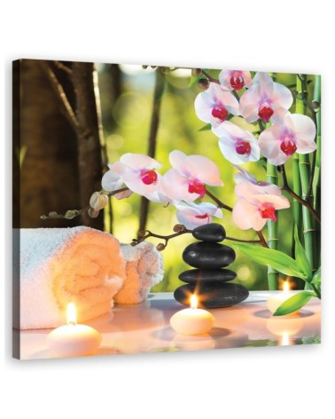 Leinwandbild - Spa Kerzen Orchidee Blumen | Feeby
