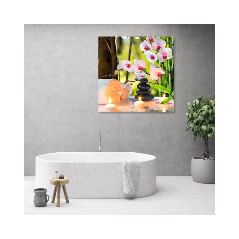 Leinwandbild - Spa Kerzen Orchidee Blumen | Feeby
