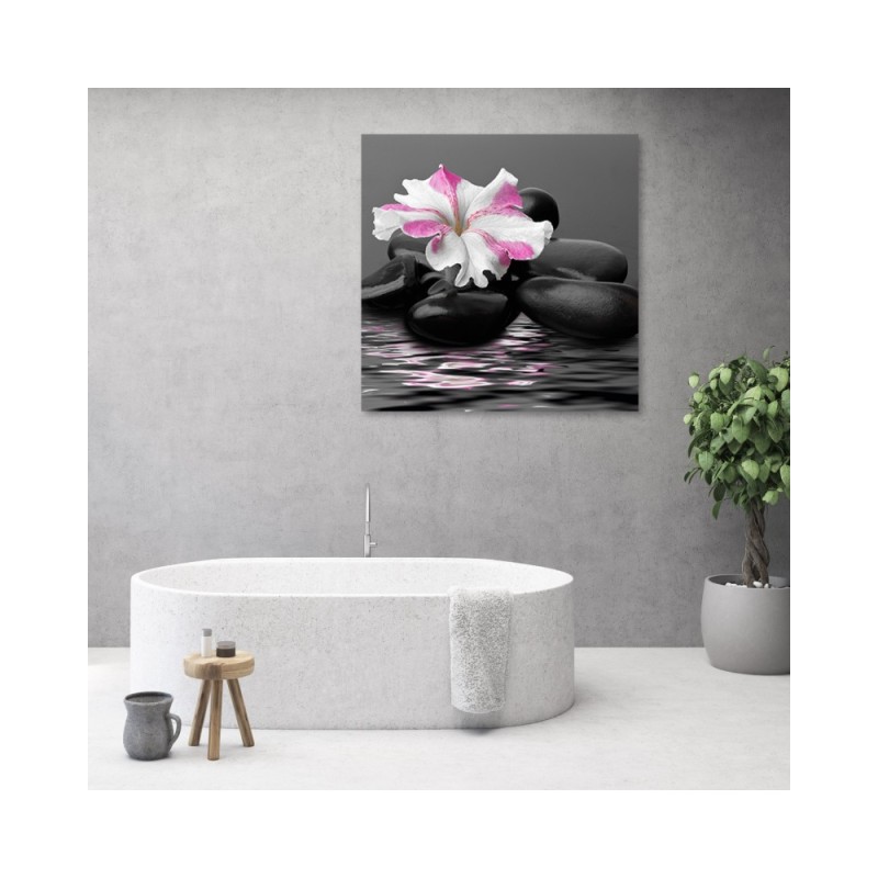 Leinwandbild - Steine rosa Blume Zen | Feeby