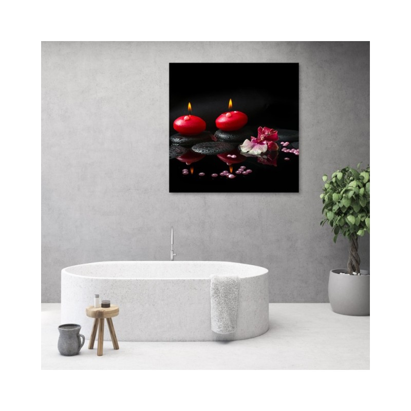 Bild auf Leinwand - Rote Kerzen Zen Stones | Feeby