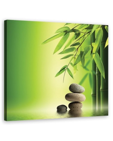Zen stones and bamboo on green background - Canvas prints for spa | FEEBY