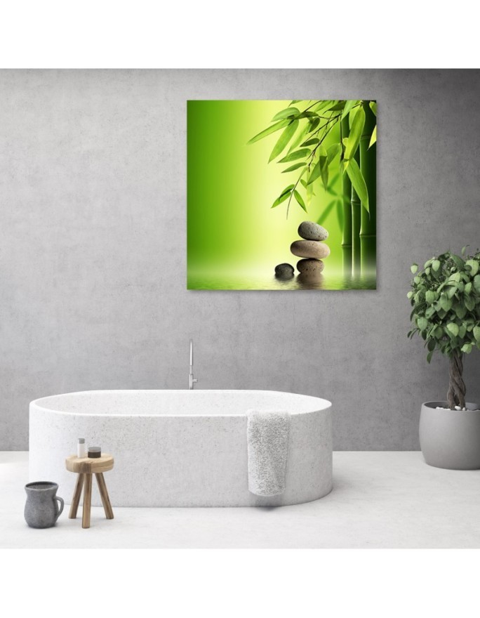 Kamienie zen i bambus na zielonym tle - Obraz do spa | FEEBY