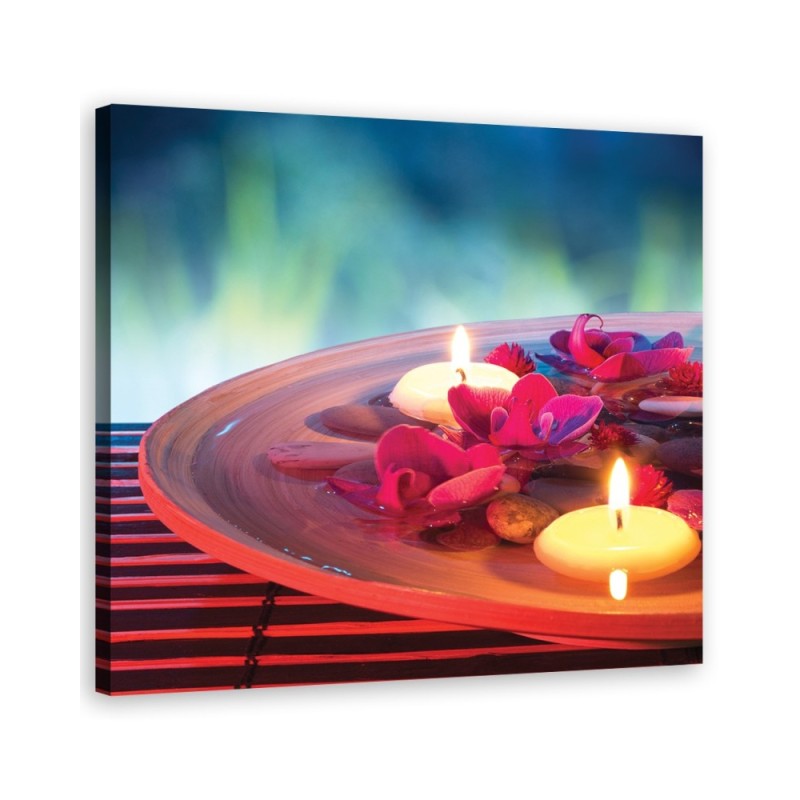 Wandbild für Wohnzimmer - Schwebende Blüten und Zen Steine | Feeby