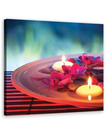 Wandbild für Wohnzimmer - Schwebende Blüten und Zen Steine | Feeby