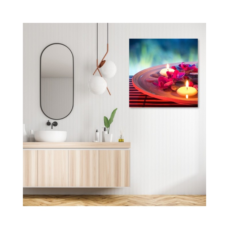 Wandbild für Wohnzimmer - Schwebende Blüten und Zen Steine | Feeby