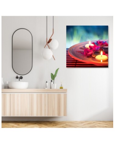 Wandbild für Wohnzimmer - Schwebende Blüten und Zen Steine | Feeby