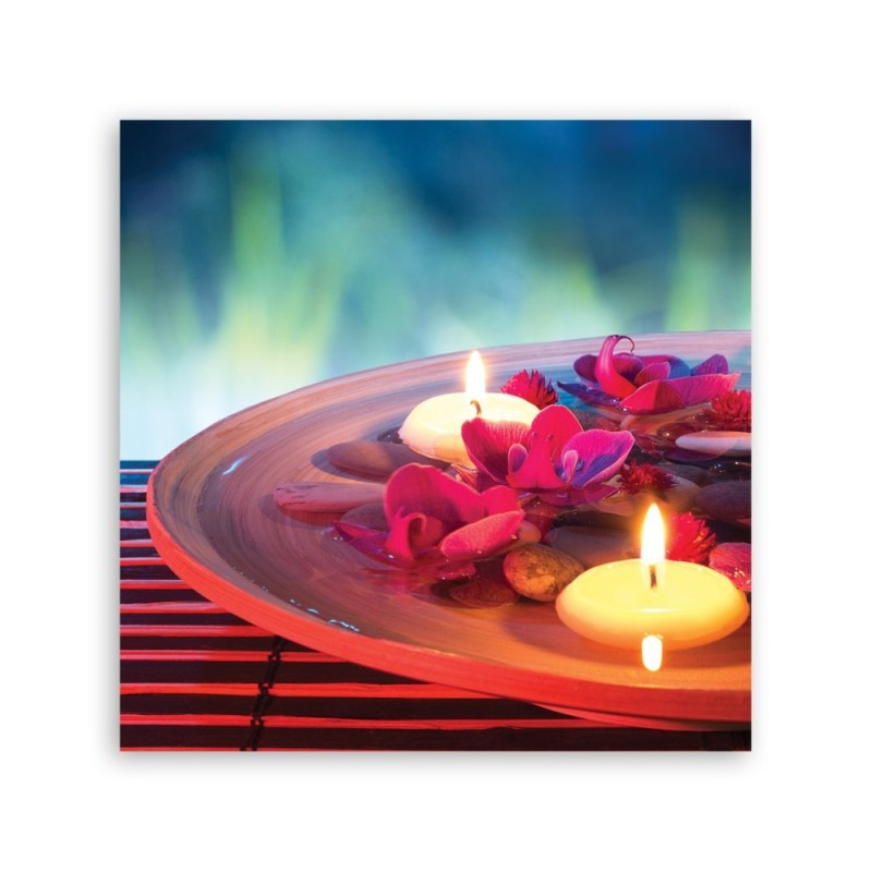 Wandbild für Wohnzimmer - Schwebende Blüten und Zen Steine | Feeby