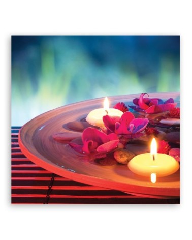 Wandbild für Wohnzimmer - Schwebende Blüten und Zen Steine | Feeby