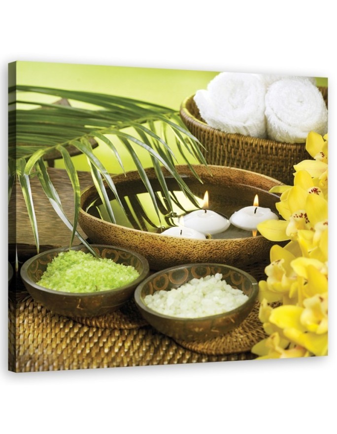 Dekoratives Leinwandbild - Blumen Palmen Kerzen Zen | Feeby