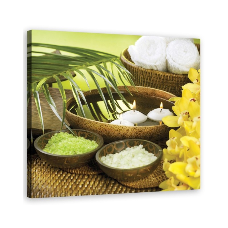 Dekoratives Leinwandbild - Blumen Palmen Kerzen Zen | Feeby