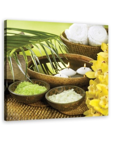 Dekoratives Leinwandbild - Blumen Palmen Kerzen Zen | Feeby