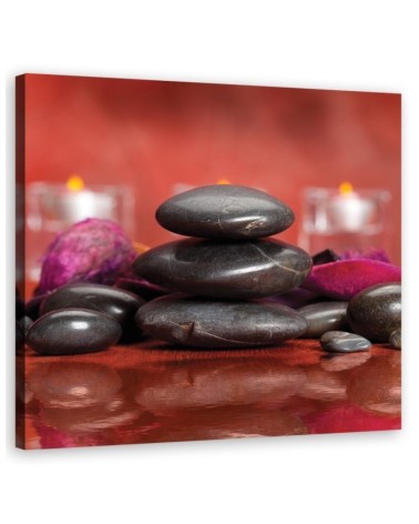 Bild auf Leinwand - Zen Steine Rot Hintergrund | Feeby