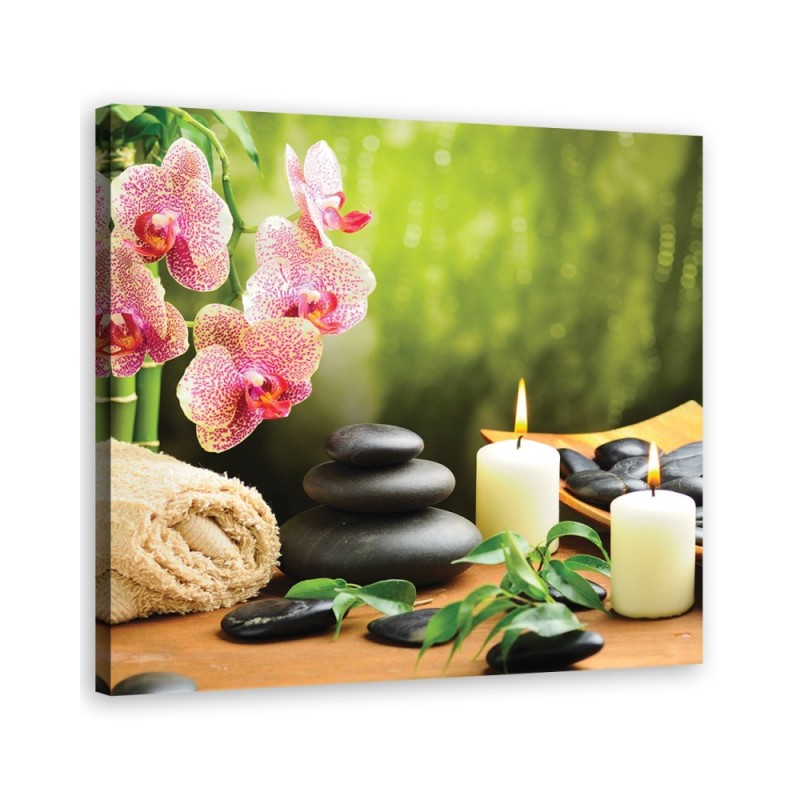 Leinwanddruck - Orchideen Kerzen Zen Steine | Feeby
