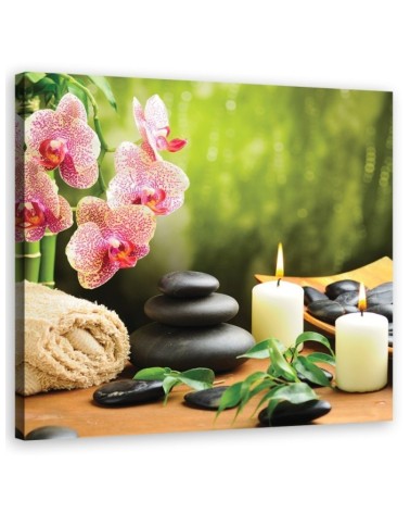 Leinwanddruck - Orchideen Kerzen Zen Steine | Feeby
