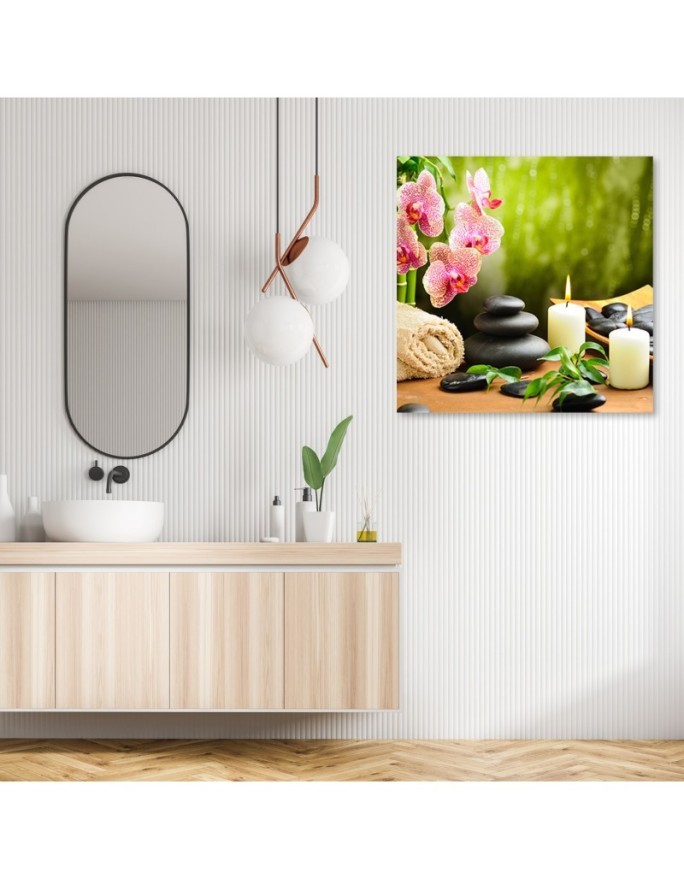 Obraz ścienny do łazienki - Świece orchidea i kamienie zen | FEEBY
