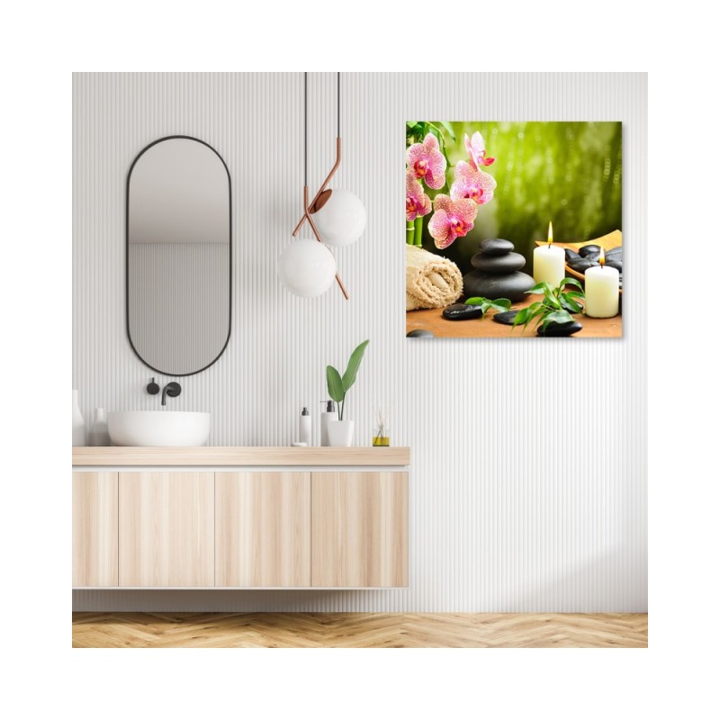 Leinwanddruck - Orchideen Kerzen Zen Steine | Feeby