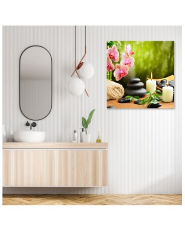 Leinwanddruck - Orchideen Kerzen Zen Steine | Feeby