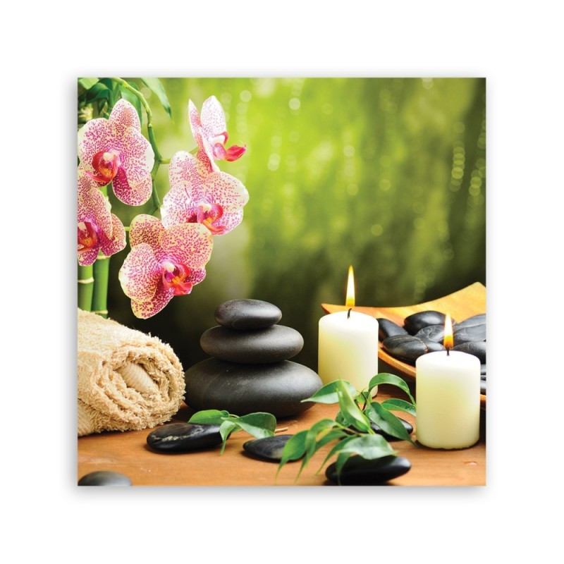 Leinwanddruck - Orchideen Kerzen Zen Steine | Feeby